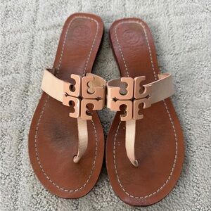 Tory Burch Miller Pink/Nude Leather Thong Sandals